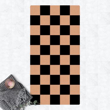 Cork mat - Geometrical Pattern Chessboard Black And White - Portrait format 1:2