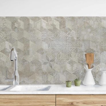 Kitchen wall cladding - Geometrical Vintage Pattern with Ornaments Beige