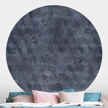 Self-adhesive round wallpaper - Geometrical Vintage Pattern with Ornaments Blue