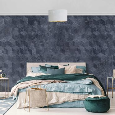 Wallpaper - Geometrical Vintage Pattern with Ornaments Blue