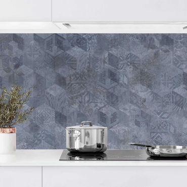 Kitchen wall cladding - Geometrical Vintage Pattern with Ornaments Blue