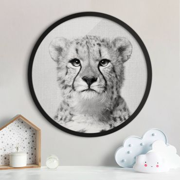 Circular framed print - Cheetah Gerald Black And White