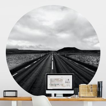 Self-adhesive round wallpaper - Straight Road In Iceland