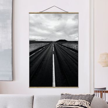 Fabric print with poster hangers - Straight Road In Iceland - Portrait format 2:3