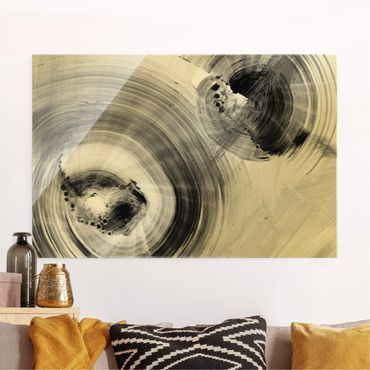 Glass print - Curved Circles Black And White - Landscape format