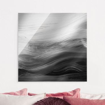 Glass print - Curved Waves Black And White  - Square