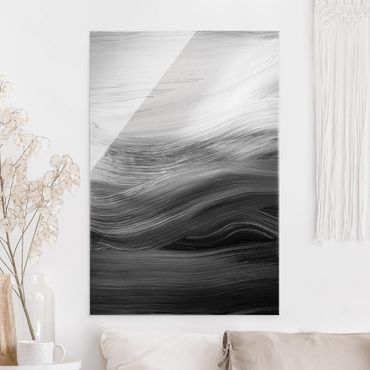 Glass print - Curved Waves Black And White  - Portrait format