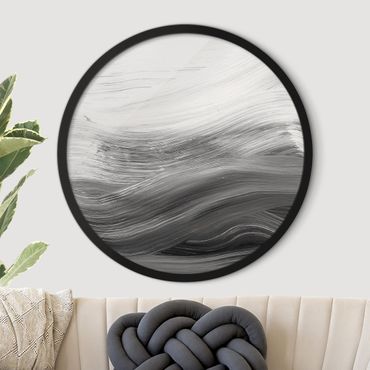 Circular framed print - Curved Waves Black And White