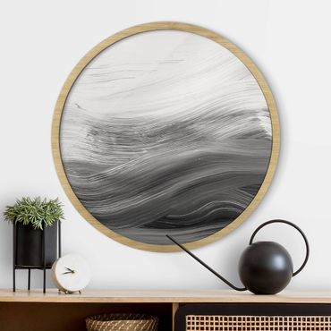 Circular framed print - Curved Waves Black And White