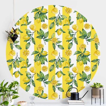 Self-adhesive round wallpaper - Striped Lemons