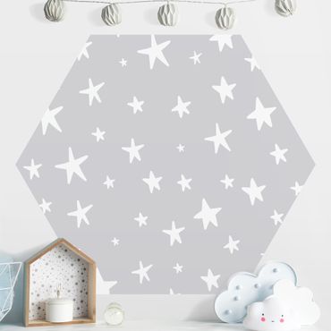 Self-adhesive hexagonal pattern wallpaper - Drawn Big Stars Up In Grey Sky
