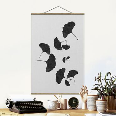 Fabric print with poster hangers - Ginkgo Composition In Black And White - Portrait format 2:3