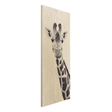 Wood print - Giraffe Portrait In Black And White
