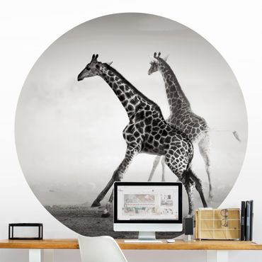 Self-adhesive round wallpaper - Giraffe Hunt