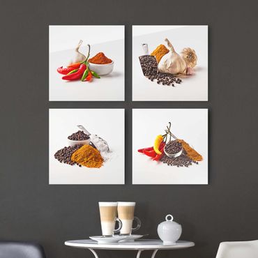 Glass print 4 parts - Chili garlic and spices - Sets