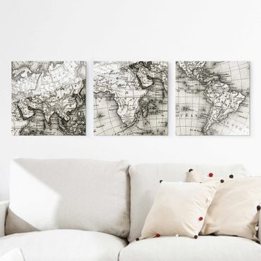 Glass print 3 parts - Old World Map Details