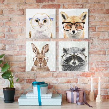 Glass print 4 parts - Bespectacled Animals Set II