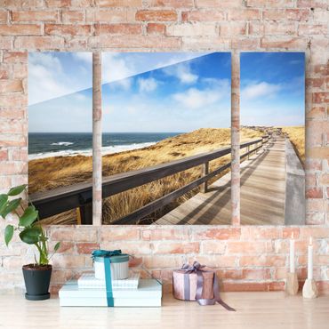 Glass print 3 parts - Path between dunes at the North Sea on Sylt