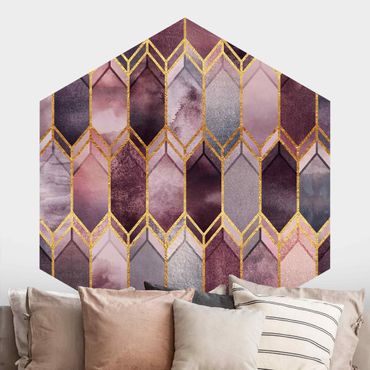 Self-adhesive hexagonal pattern wallpaper - Stained Glass Geometric Rose Gold