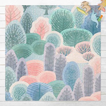 Cork mat - Happy Forest In Pastel - Square 1:1