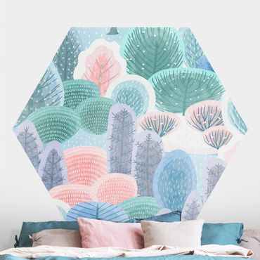 Self-adhesive hexagonal pattern wallpaper - Happy Forest In Pastel