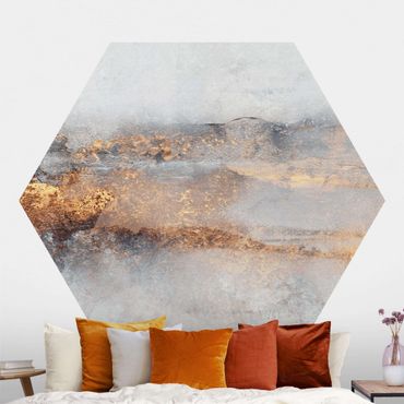Self-adhesive hexagonal pattern wallpaper - Gold Grey Fog