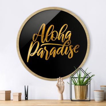 Circular framed print - Gold - Aloha Paradise On Black