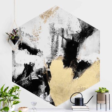 Self-adhesive hexagonal pattern wallpaper - Golden Collage