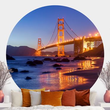 Self-adhesive round wallpaper - Golden Gate Bridge At Dusk