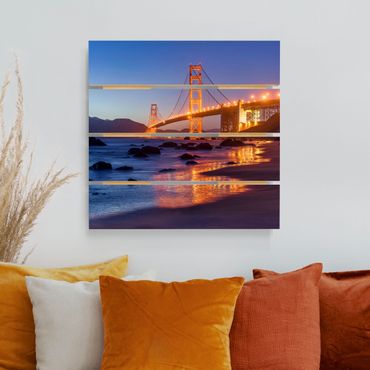 Print on wood - Golden Gate Bridge At Dusk