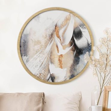 Circular framed print - Golden Abstract Winter Painting