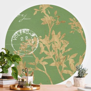 Self-adhesive round wallpaper - Golden Leaves On Lind II