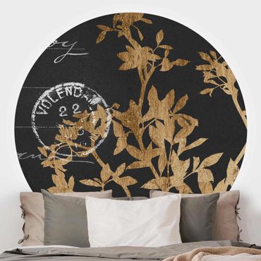 Self-adhesive round wallpaper - Golden Leaves On Mocha II