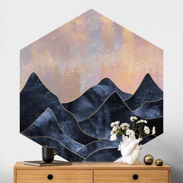Self-adhesive hexagonal pattern wallpaper - Golden Dawn Over Mountains