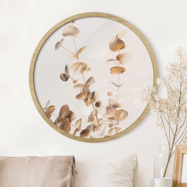 Circular framed print - Golden Eucalyptus With White