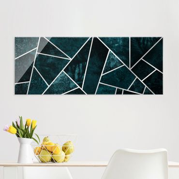 Glass print - Golden Geometry - Dark Turquoise - Panorama