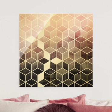 Glass print - Pink Grey Golden Geometry
