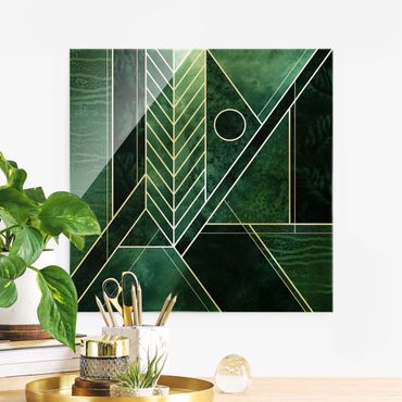 Glass print - Geometric Shapes Emerald Gold