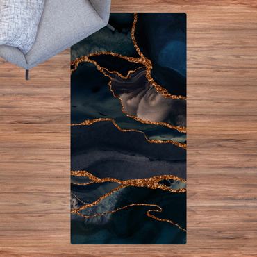 Cork mat - Golden Glitter Waves Blue backdrop - Portrait format 1:2