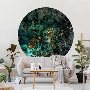 Self-adhesive round wallpaper beach - Golden Sea Islands Abstract