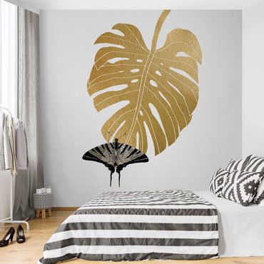 Walpaper - Golden Monstera With Butterfly