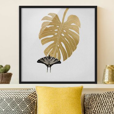 Framed poster - Golden Monstera With Butterfly
