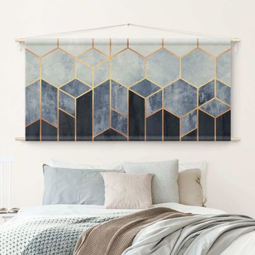 Tapestry - Golden Hexagons Blue White