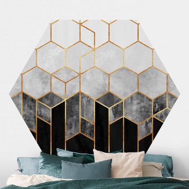 Self-adhesive hexagonal pattern wallpaper - Golden Hexagons Black And White