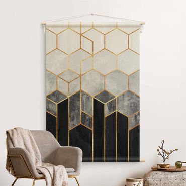 Tapestry - Golden Hexagons Black And White