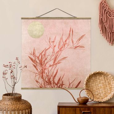 Fabric print with poster hangers - Golden Sun Pink Bamboo - Square 1:1