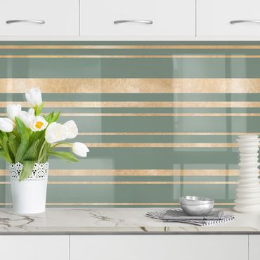 Kitchen wall cladding - Golden Stripes Green Backdrop II