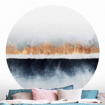 Self-adhesive round wallpaper - Golden Horizon Watercolour