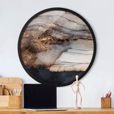Circular framed print - Golden Marble Painted