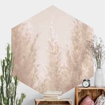Self-adhesive hexagonal pattern wallpaper - Golden Pampas Grass Close Up